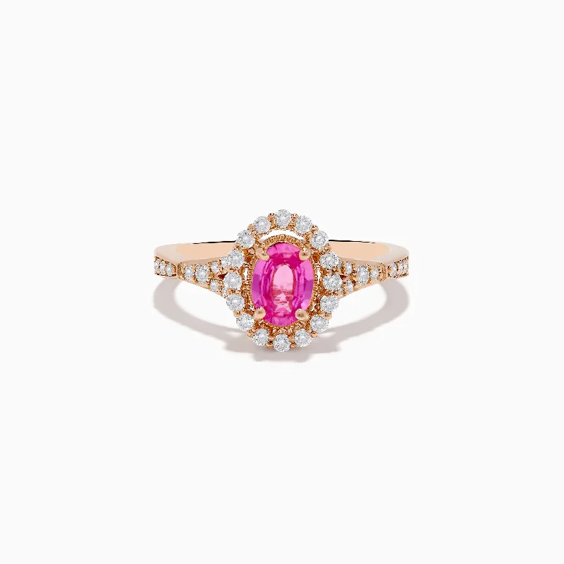 14K Rose Gold Pink Sapphire and Diamond Ring