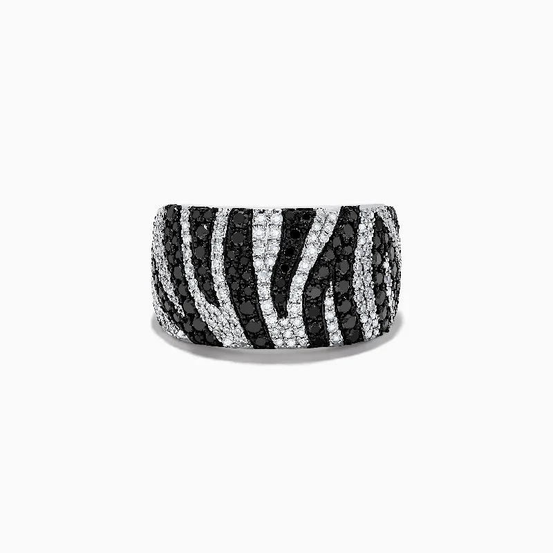 14k White Gold Black and White Diamond Zebra Print Ring