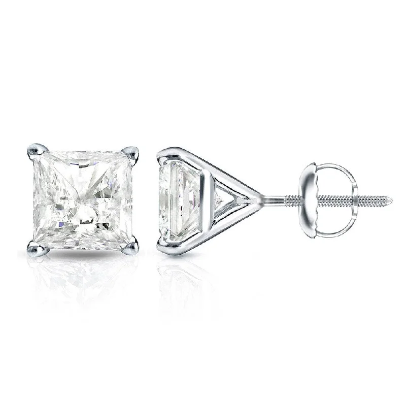 Auriya 14k Gold 0.75ctw Princess-cut Diamond Stud Earrings Martini-set