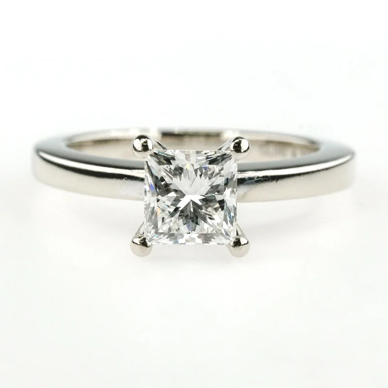 14K White Gold GIA 0.95ct Princess Diamond Solitaire Engagement Ring Size 5