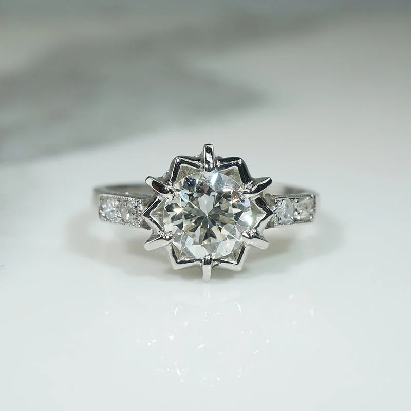 Witchy Star Motif Diamond & Platinum Engagement Ring