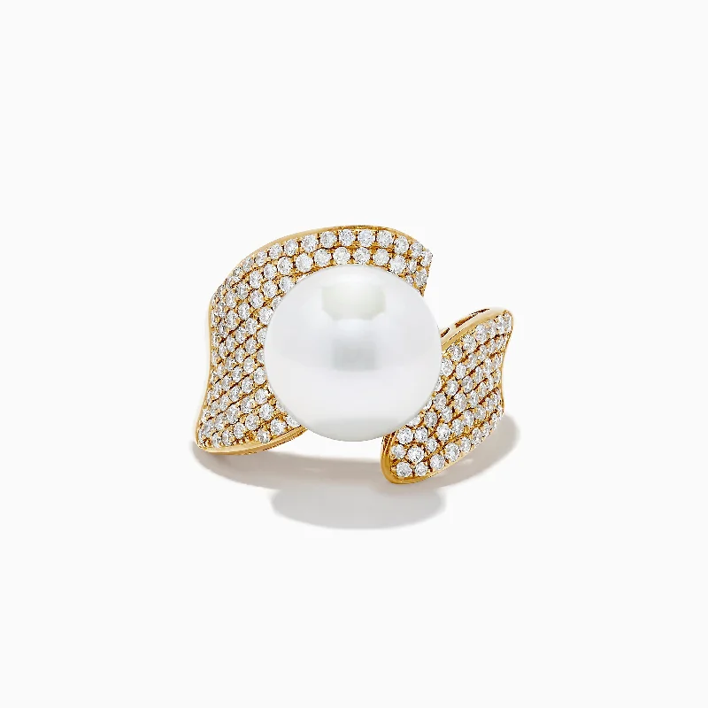 14K Yellow Gold Fresh Water Pearl and Diamond Ring