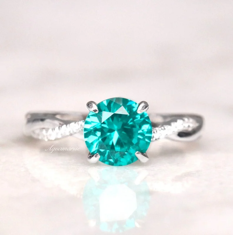 Twisted Band Round Cut Paraiba Tourmaline Ring in Sterling Silver