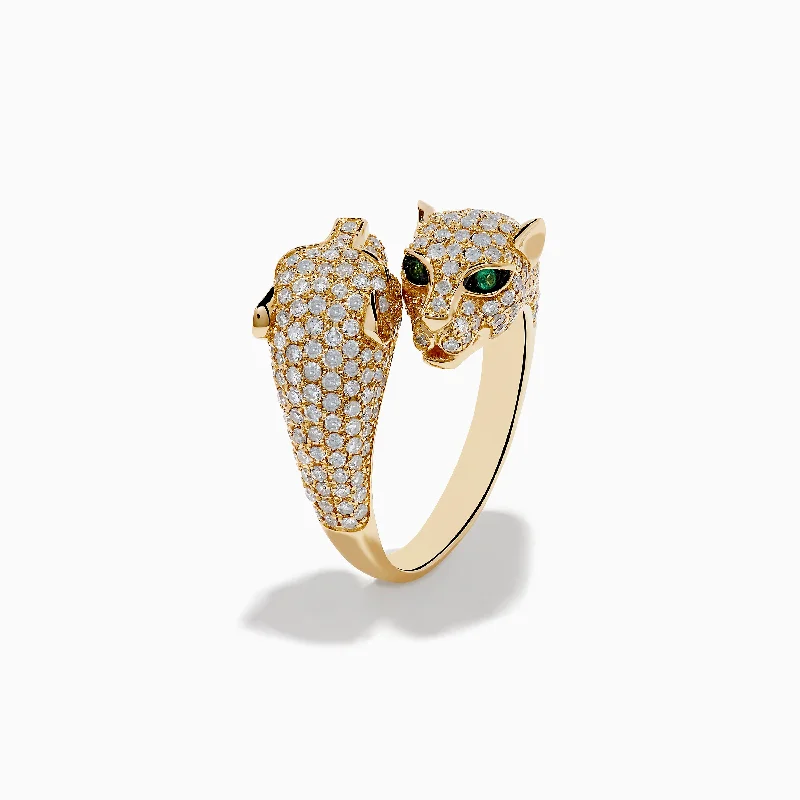 Signature 14K Yellow Gold Diamond and Emerald Panther Ring