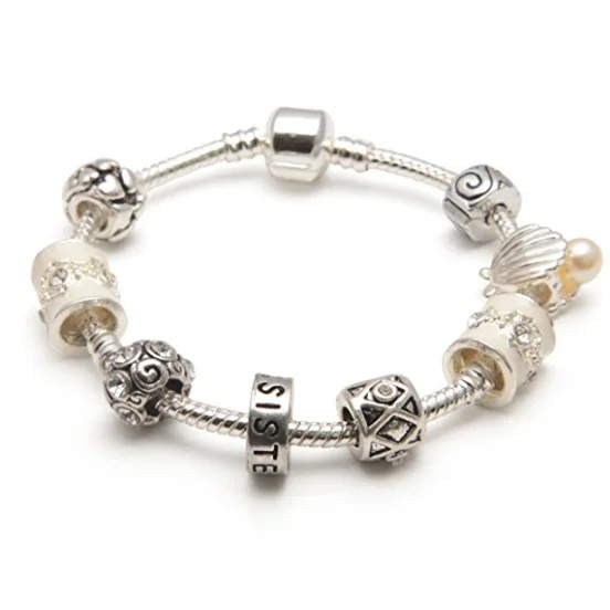 Adult's Sister 'Cascade Cream' Silver Plated Charm Bead Bracelet