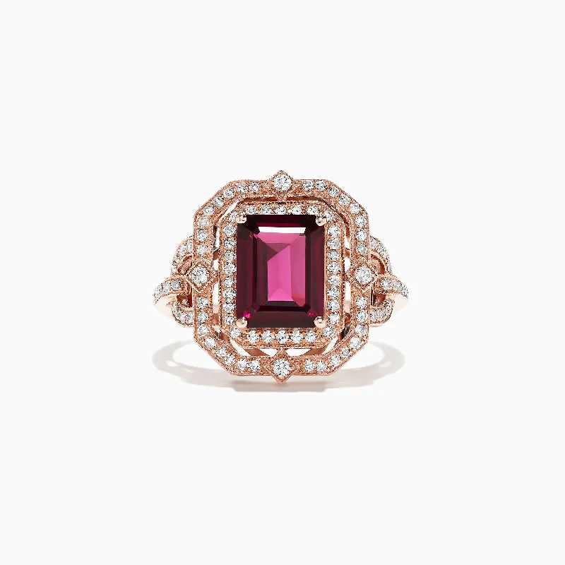 Bordeaux 14K Rose Gold Rhodolite Garnet and Diamond Ring, 2.89 TCW