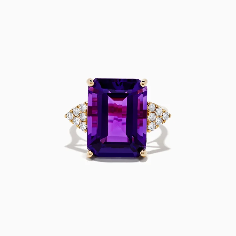 14K Yellow Gold Amethyst and Diamond Ring