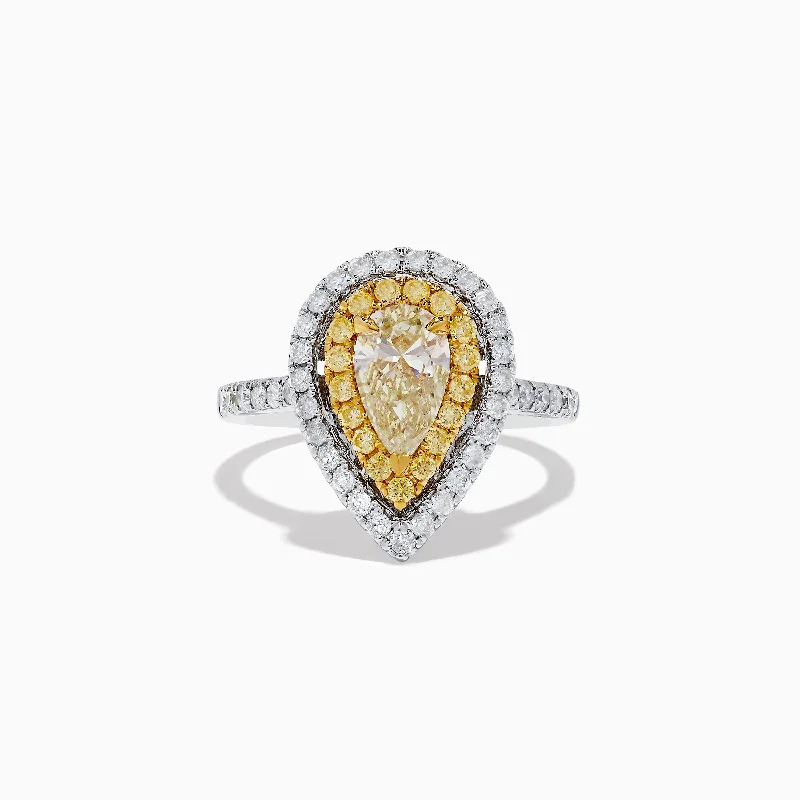 Canare 14K Two-Tone Pear Shaped Double Halo Yellow Diamond Ring