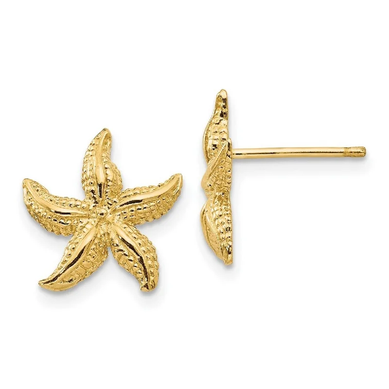 Curata 10k Yellow Gold 12.11x11.87mm Sea Shell Starfish Post Earrings