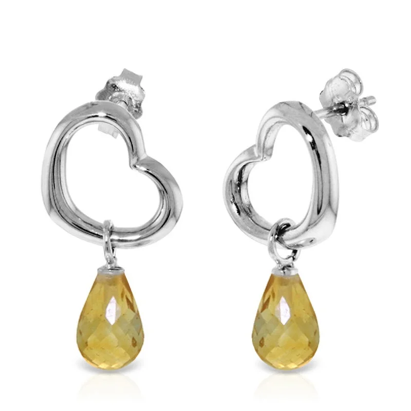 14K Solid Gold Heart Gemstone Earrings w/ Dangling Natural Citrines