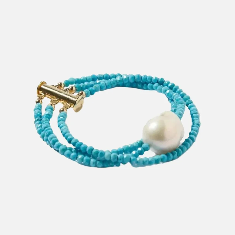 Turquoise Baroque Pearl Triple Gemstone Bracelet