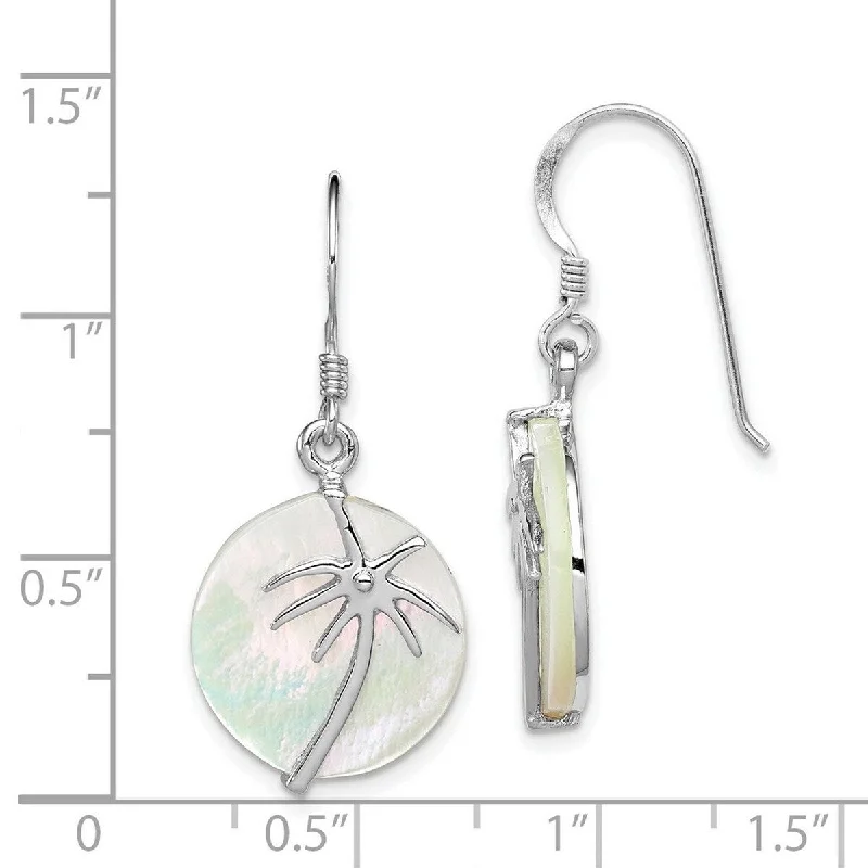 Curata 925 Sterling Silver 35x20mm Simulated Mother of Pearl Palm Tree Circle Hook Earrings