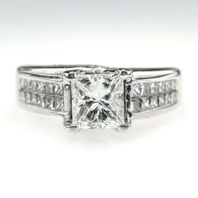 1.00ct I1/I Princess Diamond & Side Accents Engagement Ring in 14K White Gold