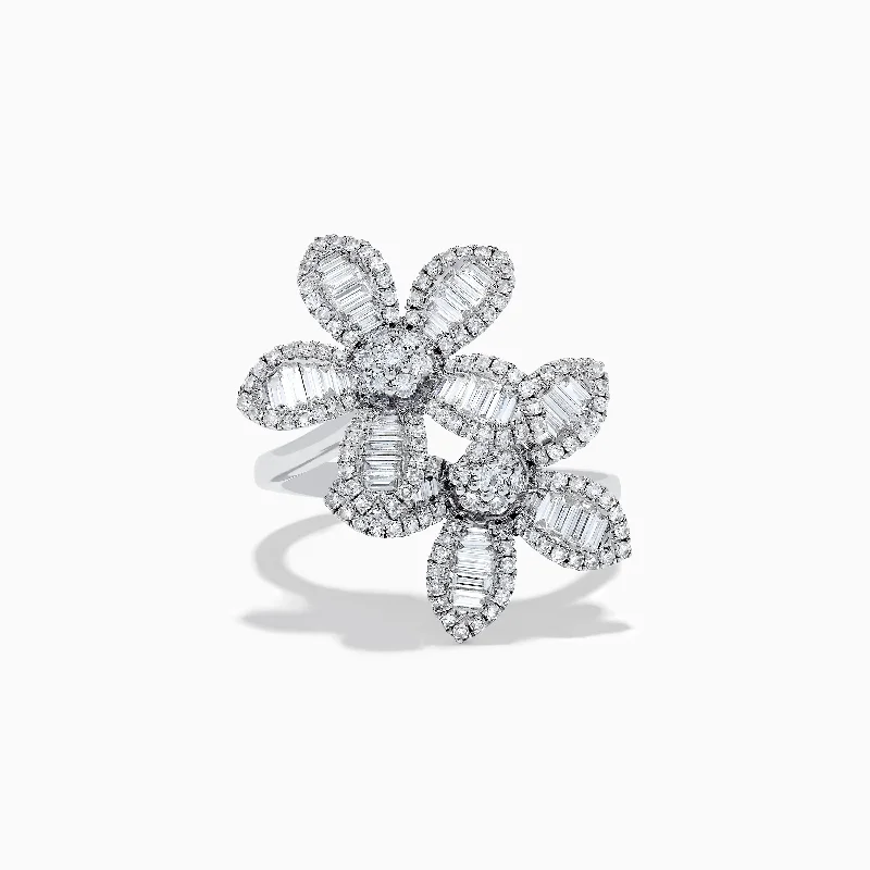 14K White Gold Diamond Multi Flower Ring