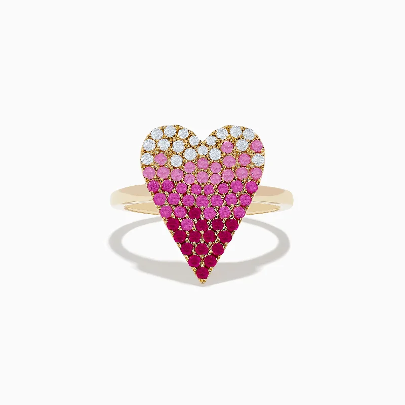 14K Yellow Gold Pink Sapphire & Diamond Heart Ring