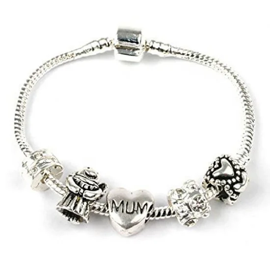 Guardian Angel For Mum Silver Plated Charm Bead Bracelet