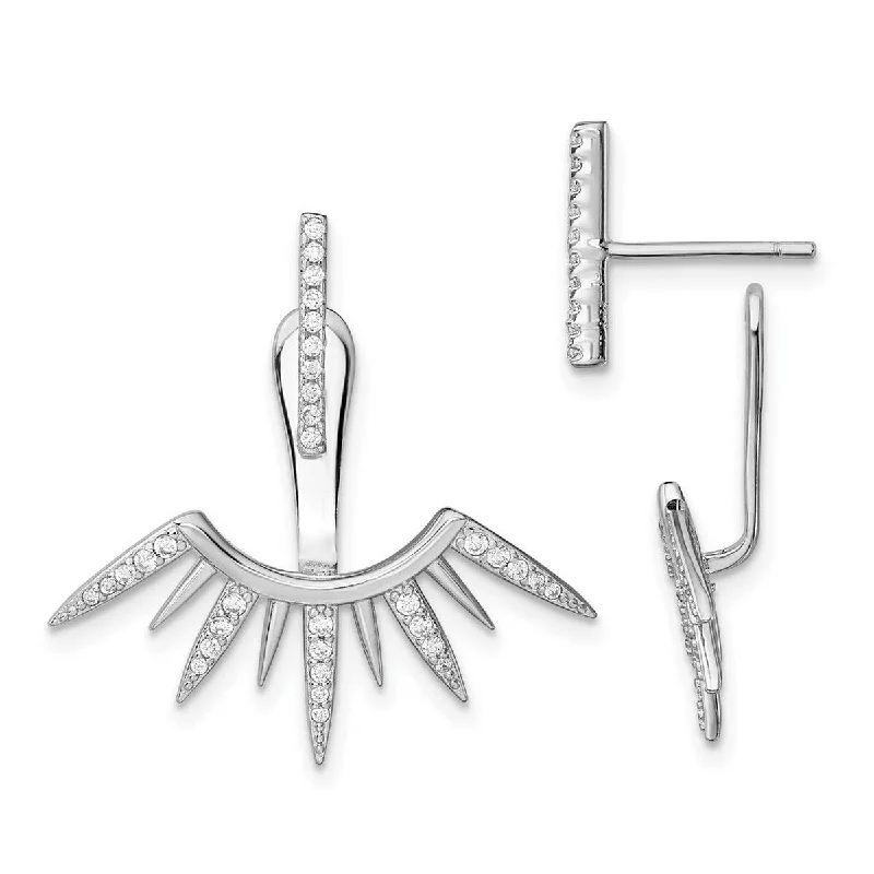 Curata 925 Sterling Silver Rhodium plated CZ Cubic Zirconia Front and Back Spike Post Earrings (18mm x 26mm)