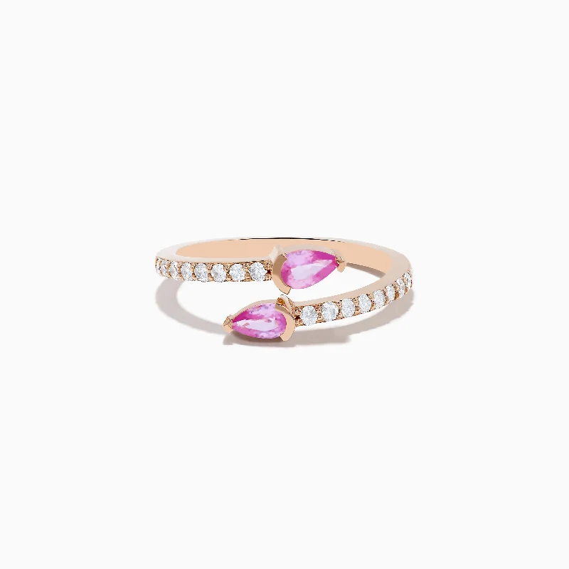 14K Rose Gold Pink Sapphire and Diamond Bypass Ring