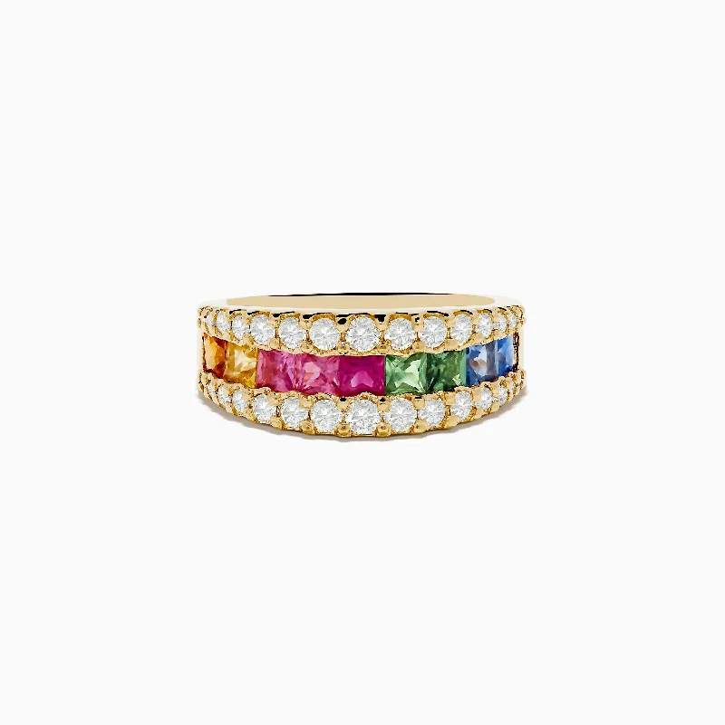 Watercolors 14K Yellow Gold Multi Color Sapphire and Diamond Ring