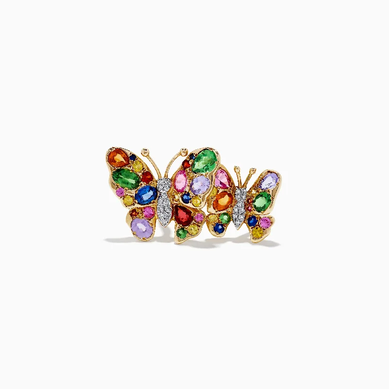 Watercolors 14K Gold Multi Sapphire and Diamond Butterfly Ring