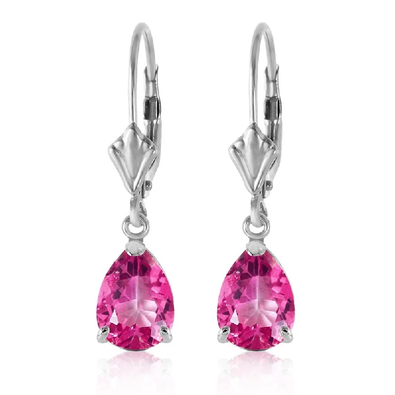 2.85 Carat 14K Solid White Gold Cherub Pink Topaz Earrings