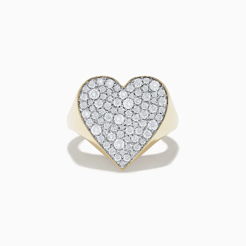 D'Oro 14k Yellow Gold Pave Heart Diamond Statement Ring