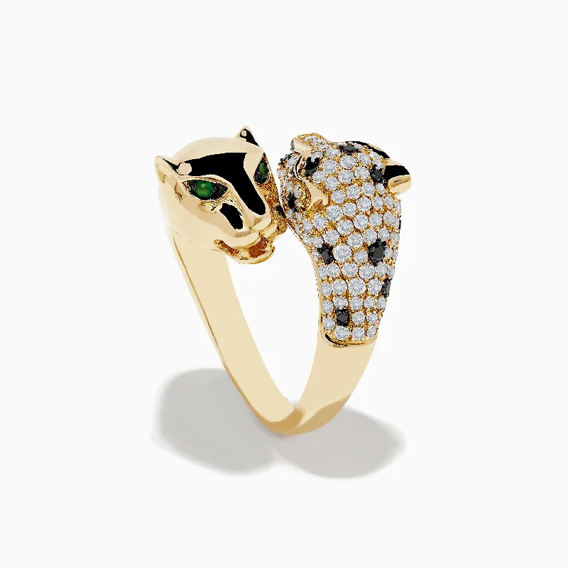 Signature 14K Yellow Gold Diamond and Emerald Double Panther Ring