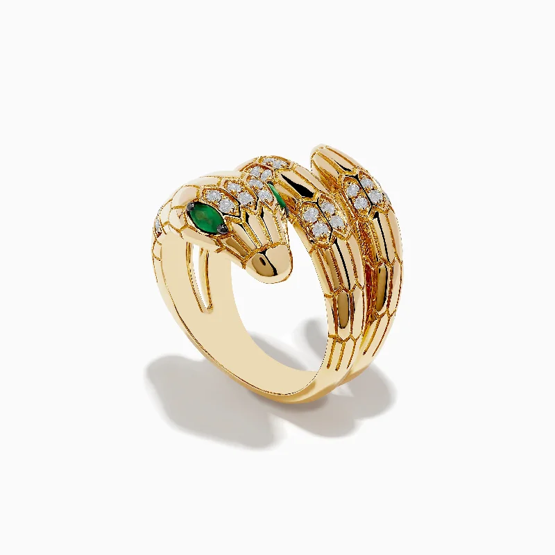 Safari 14K Yellow Gold Diamond and Emerald Snake Ring