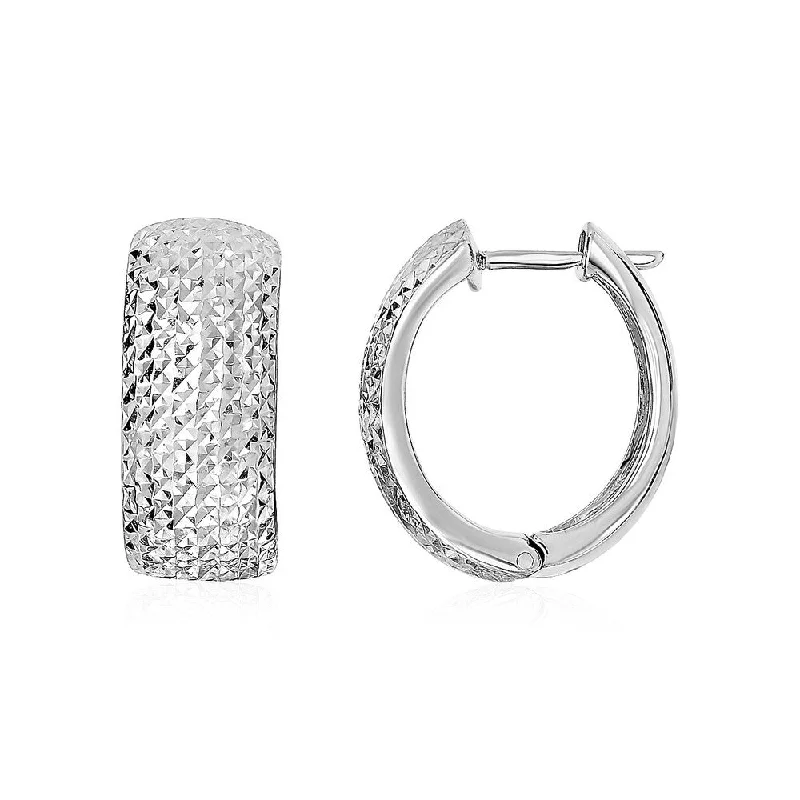 Textured Round Hinged Hoop Earrings in Sterling Silver