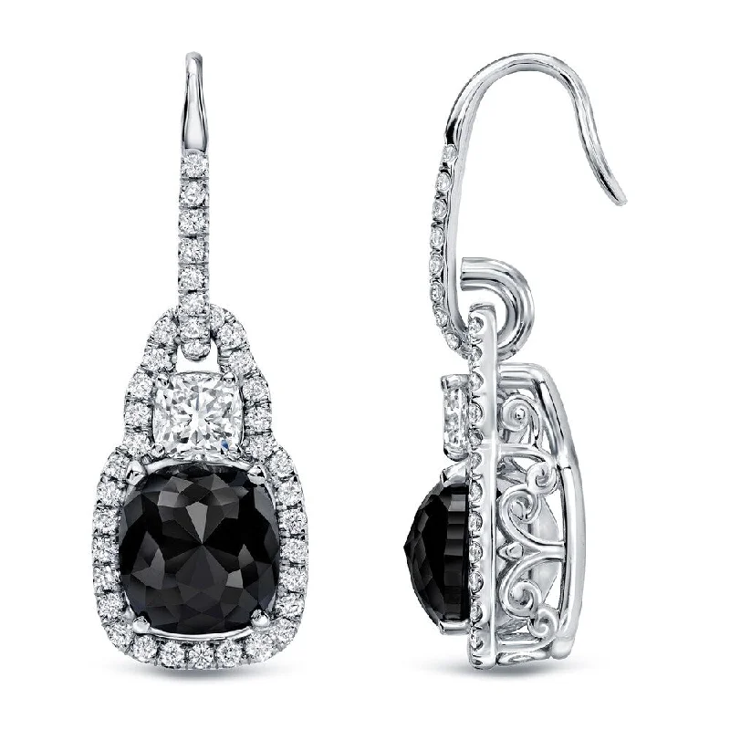 Auriya 6 1/6ctw Fancy Cushion-cut Halo Black Diamond Dangle Earrings 18k Gold (H-I, VS1-VS2)