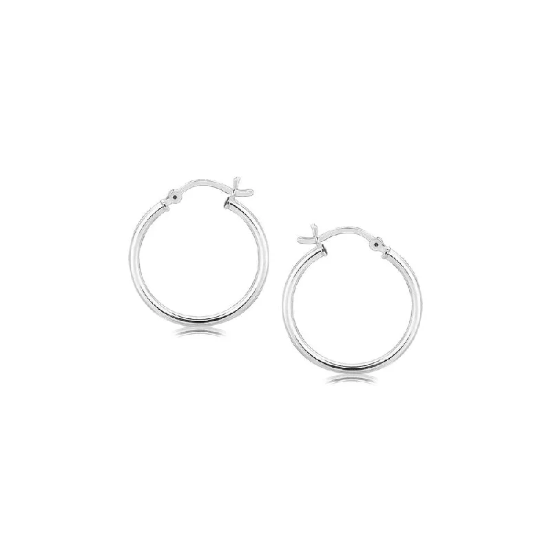 Sterling Silver Polished Thin Hoop Earrings with Rhodium Plating (20mm)