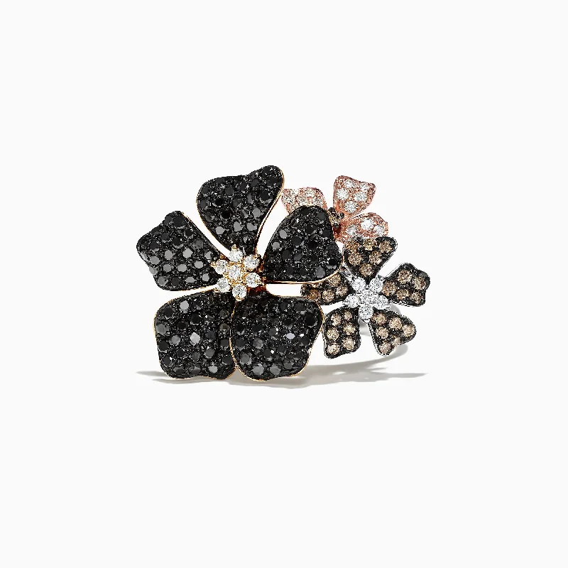 Nature 14K Gold Black, Espresso & White Diamond Flower Ring, 2.04 TCW