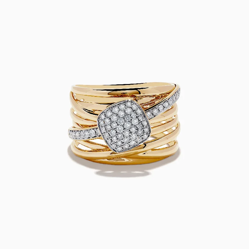 D'Oro 14K Yellow Gold Diamond Crossover Ring, 0.47 TCW