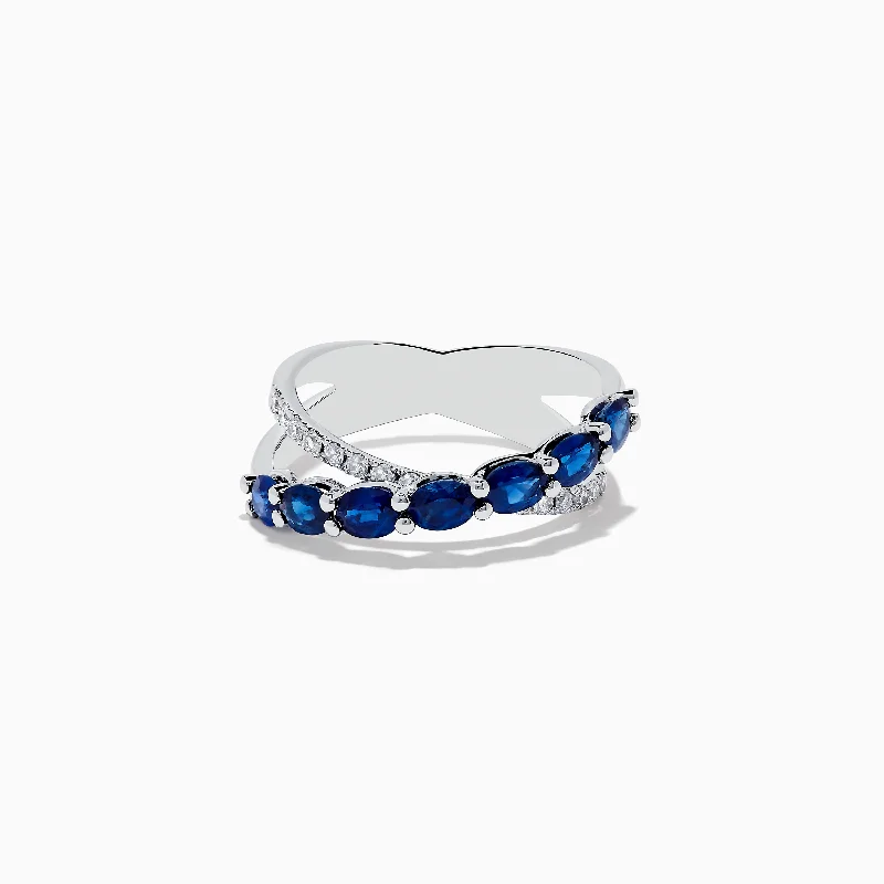 Royale Bleu 14K White Gold Blue Sapphire and Diamond Crossover Ring