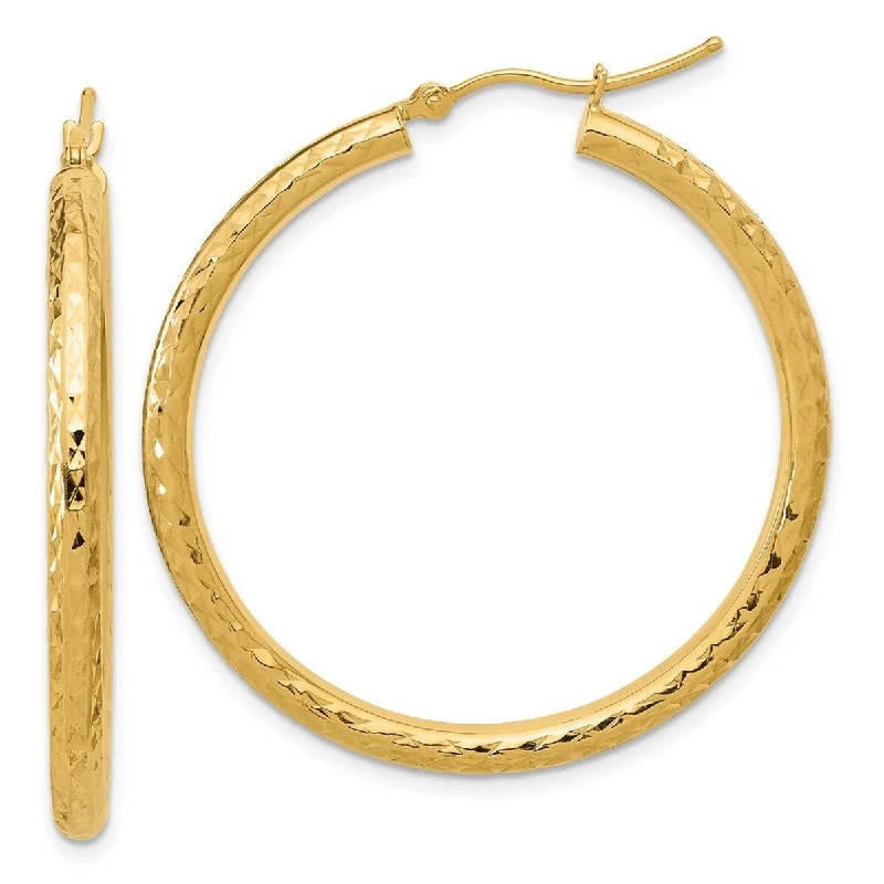 Curata 14k Yellow Gold Sparkle Cut Round Hoop Earrings - 40x40mm