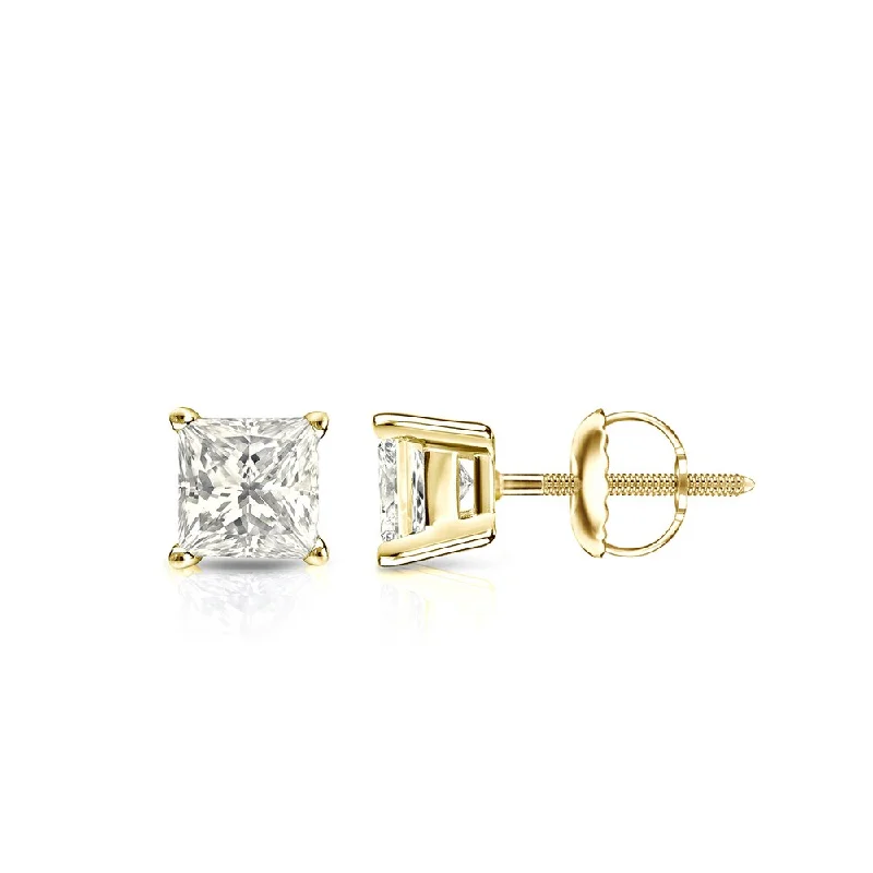 Auriya 14k Gold 3/4ctw Princess-cut Diamond Stud Earrings