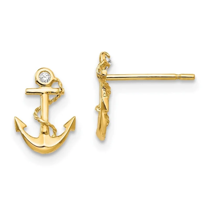 Curata 14k Yellow Gold Madi K Cubic Zirconia for boys or girls Anchor Post Earrings