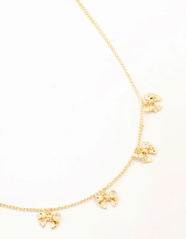 Gold Plated Mini Bows Station Necklace