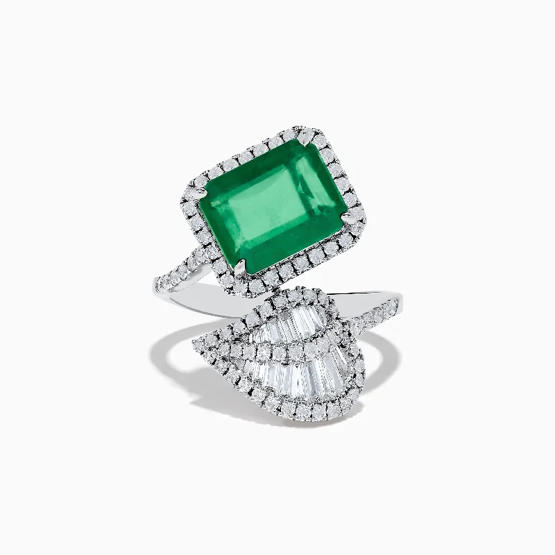 Brasilica 14K White Gold Emerald and Diamond Leaf Ring