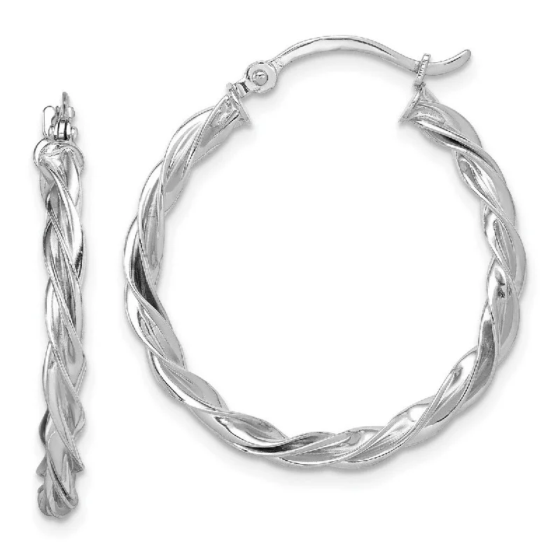 Curata 14k White Gold Polished Twisted Hoop Earrings - 26.5x25.5mm