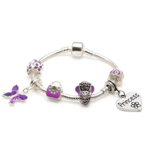 Princess Purple Fairy Dream Silver Plated Charm Bracelet For Girls