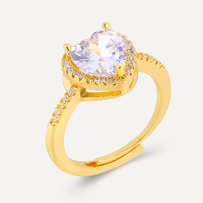 Sweetheart Cubic Zirconia Adjustable Heart Ring In Gold-Tone