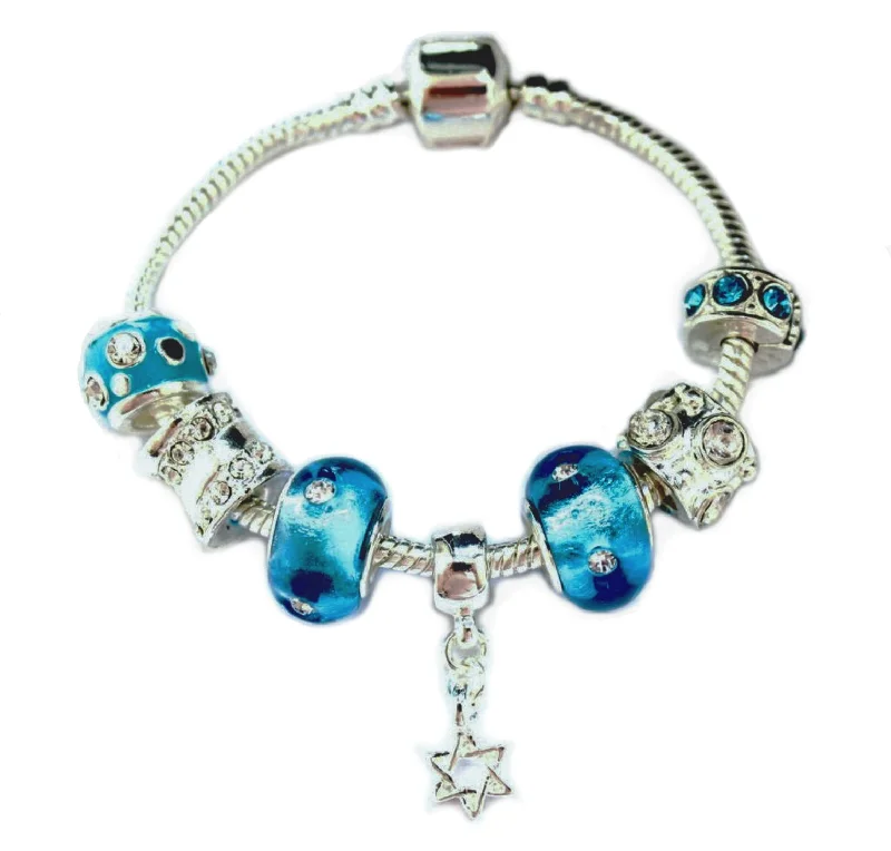 Children's 'Star of David' Silver Plated Charm Bead Bracelet