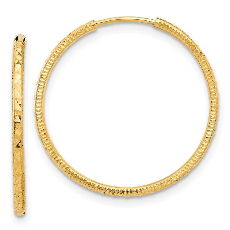 Curata 14k Yellow Gold Sparkle Cut Endless Hoop Earrings - 24.9x1.5mm