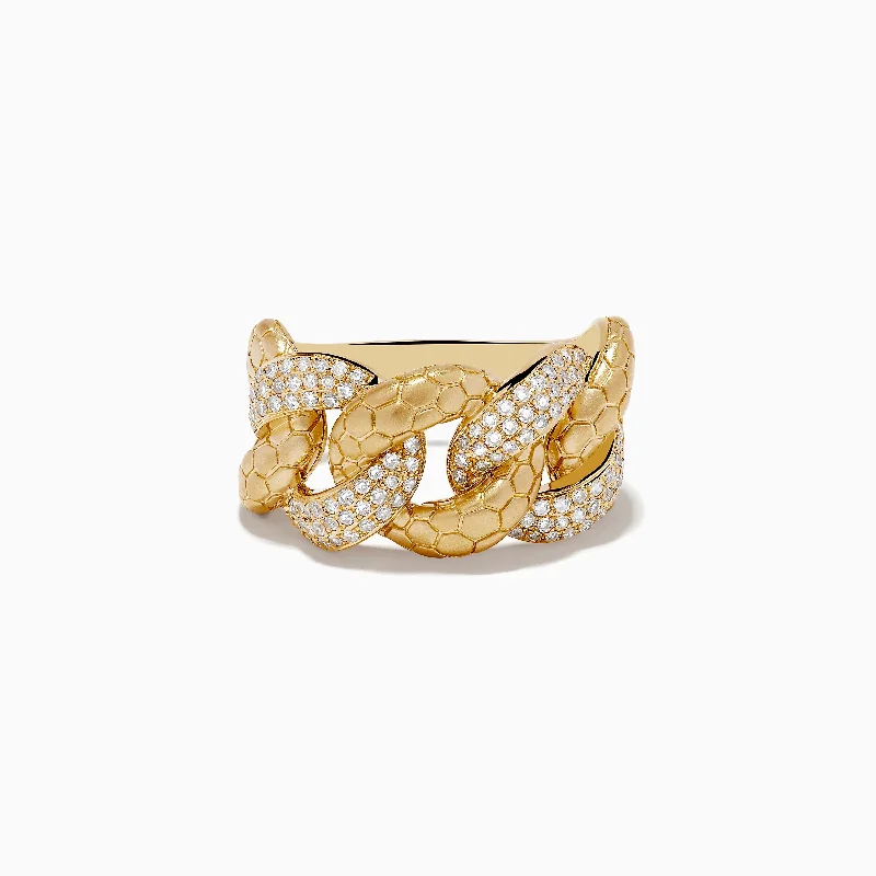 D'Oro 14K Brushed Gold Yellow Gold Diamond Chain Link Ring