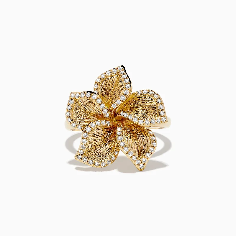 Nature 14K Yellow Gold Diamond Flower Ring 0.31 TCW