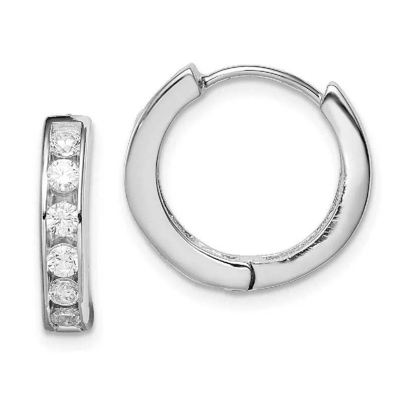 Curata 925 Sterling Silver Solid Polished CZ Cubic Zirconia Hinged Huggies Hoop Earrings (5mm x 17mm)