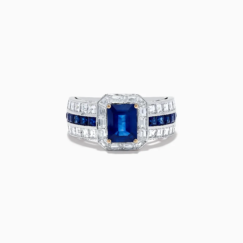 18K White Gold Blue Sapphire and Diamond Ring