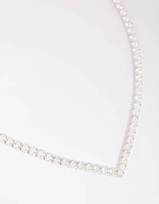 Silver Cubic Zirconia Cupchain Point Necklace