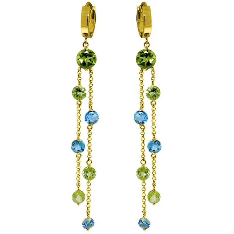 8.99 Carat 14K Solid Gold Chandelier Earrings Peridot Blue Topaz